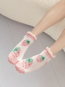 5pairs Toddler Girls Flower Print Ankle Socks - Multicolor - View 4