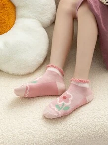 5pairs Toddler Girls Flower Print Ankle Socks - Multicolor - View 5