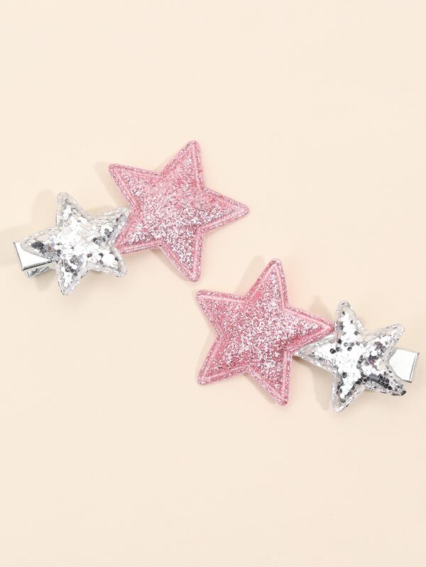 2pcs/Pack Girls Glitter Star Hair Clips