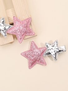 2pcs/Pack Girls Glitter Star Hair Clips - Multicolor - View 5
