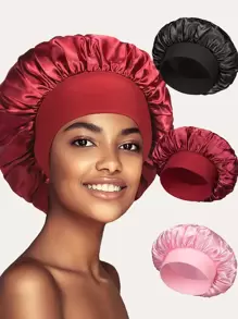 3 chiếc Nữ Màu Hồng Chắc Chắn Tóc Bonnet Lụa Bonnet Satin Bonnet - Nhiều màu - Xem 2