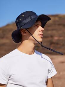 Men Contrast Tape Bucket Hat - Navy Blue - View 1