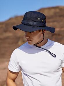 Men Contrast Tape Bucket Hat - Navy Blue - View 2