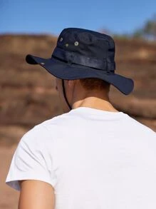 Men Contrast Tape Bucket Hat - Navy Blue - View 3