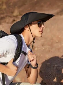 Men Drawstring Design Bucket Hat - Black - View 2