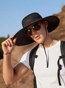 Men Drawstring Design Bucket Hat - Black - View 6