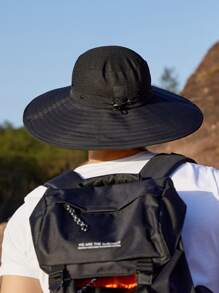 Men Drawstring Design Bucket Hat - Black - View 7