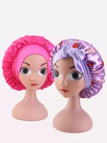 2pcs Girls Heart Pattern Hair Bonnet - Multicolor - View 1