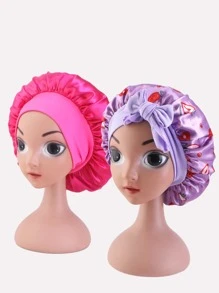 2pcs Girls Heart Pattern Hair Bonnet - Multicolor - View 2