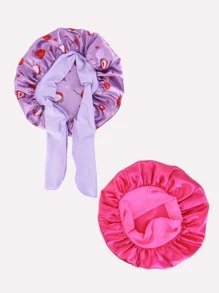 2pcs Girls Heart Pattern Hair Bonnet - Multicolor - View 3