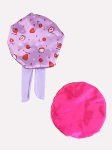 2pcs Girls Heart Pattern Hair Bonnet - Multicolor - View 4