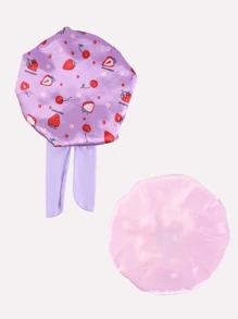 2入組女孩愛心圖案髮帽 - 彩色 - 查看 3