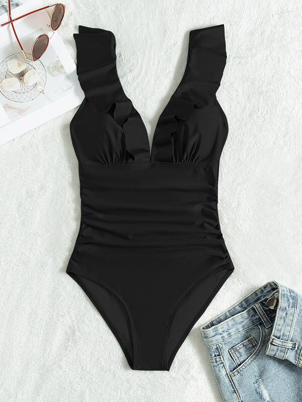 SHEIN Swim Basics Damskie stroje jednoczęściowe Pomarszczona
