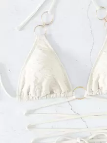 Bộ Bikini đi biển mùa hè có dây buộc dây hình tam giác - Màu be - Xem 4