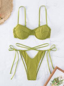 Swim SXY 夏日沙灘鋼圈綁帶式比基尼套裝 - 橄欖綠 - 查看 6