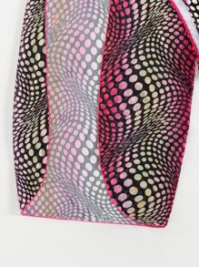 圓點露背三角型夏季沙灘比基尼套裝，配有遮陽衣 - 彩色 - 查看 6