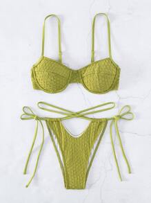 Swim SXY 夏日沙灘鋼圈綁帶式比基尼套裝 - 橄欖綠 - 查看 7
