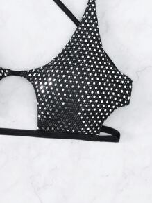 Contrast Sequin Cut Out Criss Cross Backless Bikini Top - Black - View 5