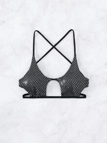 Contrast Sequin Cut Out Criss Cross Backless Bikini Top - Black - View 6
