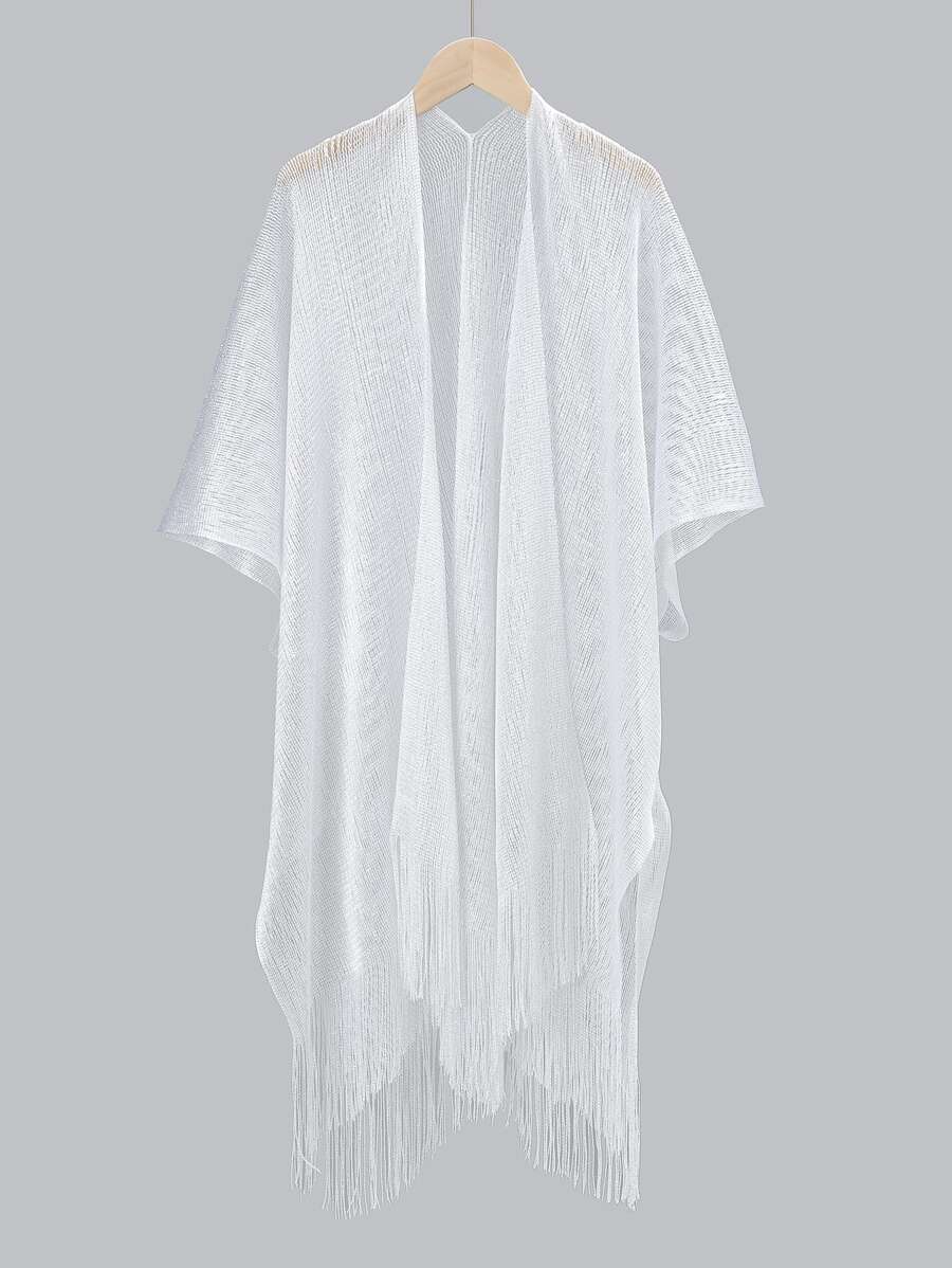 Chal ribete con fleco - Blanco - Ver 1