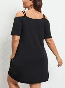 SHEIN Holidaya 大碼挖肩T恤連衣裙 - 黑色 - 查看 2