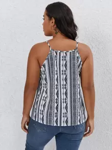 SHEIN LUNE 大碼幾何印花吊帶上衣 - 白色 - 查看 2