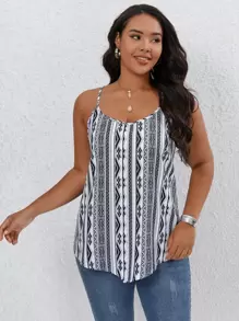 SHEIN LUNE 大碼幾何印花吊帶上衣 - 白色 - 查看 3