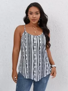 SHEIN LUNE 大碼幾何印花吊帶上衣 - 白色 - 查看 4