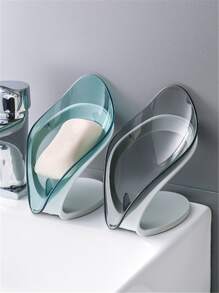 1pc Plastic Random Color Soap Dish, Creative Leaf Design Soap Dish Holder For Bathroom - Multicolor - View 1