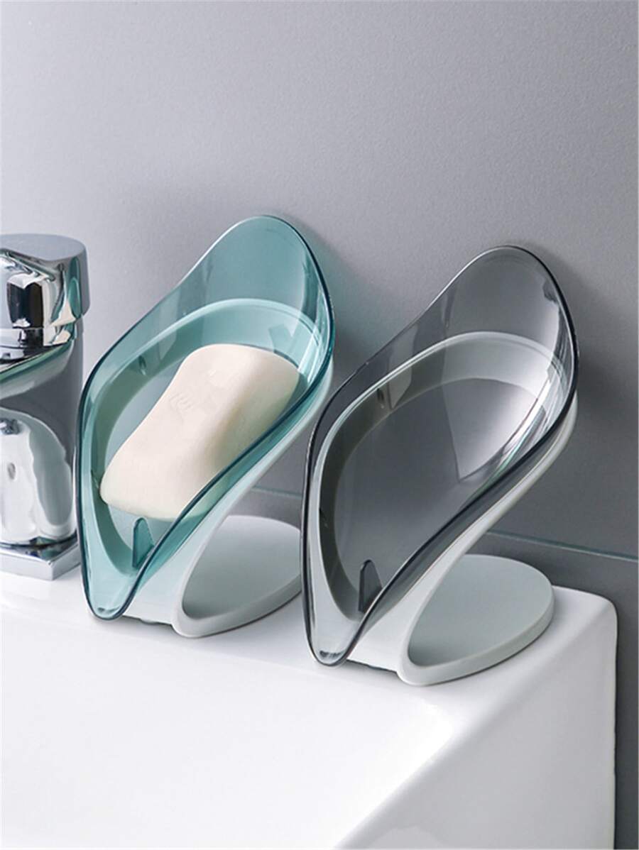 1pc Plastic Random Color Soap Dish, Creative Leaf Design Soap Dish Holder For Bathroom - Multicolor - View 1