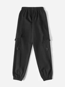 SHEIN 男孩卡通圖案翻蓋口袋工裝褲