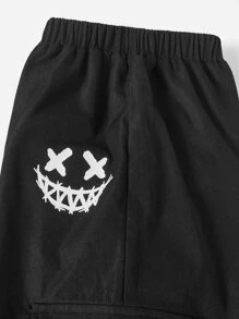 SHEIN 男孩卡通圖案翻蓋口袋工裝褲