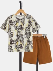 SHEIN Boys Tropical Print Tee & Shorts - Multicolor - View 1
