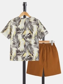 SHEIN Boys Tropical Print Tee & Shorts - Multicolor - View 2