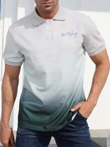 Manfinity Homme Men Letter Graphic Ombre Polo Shirt - Multicolor - View 3