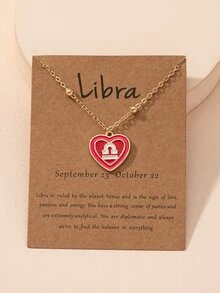 Constellation Symbol Detail Heart Charm Necklace - Yellow Gold - View 1