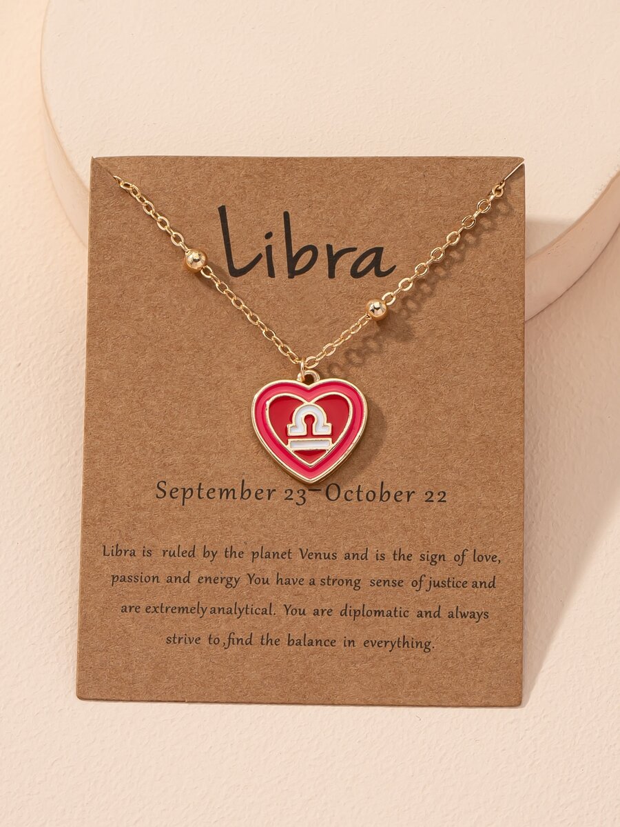 Constellation Symbol Detail Heart Charm Necklace - Yellow Gold - View 1