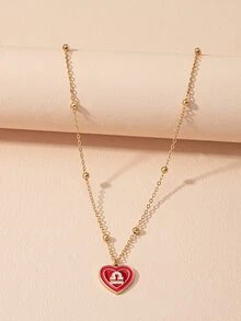 Constellation Symbol Detail Heart Charm Necklace - Yellow Gold - View 2