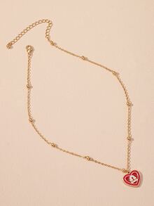 Constellation Symbol Detail Heart Charm Necklace - Yellow Gold - View 4