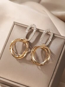 Rhinestone Decor Circle Drop Earrings - Yellow Gold - View 1