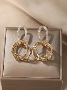 Rhinestone Decor Circle Drop Earrings - Yellow Gold - View 3