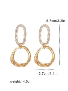 Rhinestone Decor Circle Drop Earrings - Yellow Gold - View 4