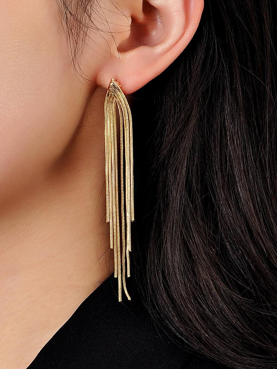 1入組金屬流蘇耳墜銅首飾類 - 金黃色 - 查看 1