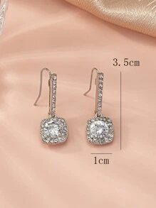 方晶鋯石方形耳墜優雅婚禮方形造型女士耳墜 - 銀色 - 查看 4
