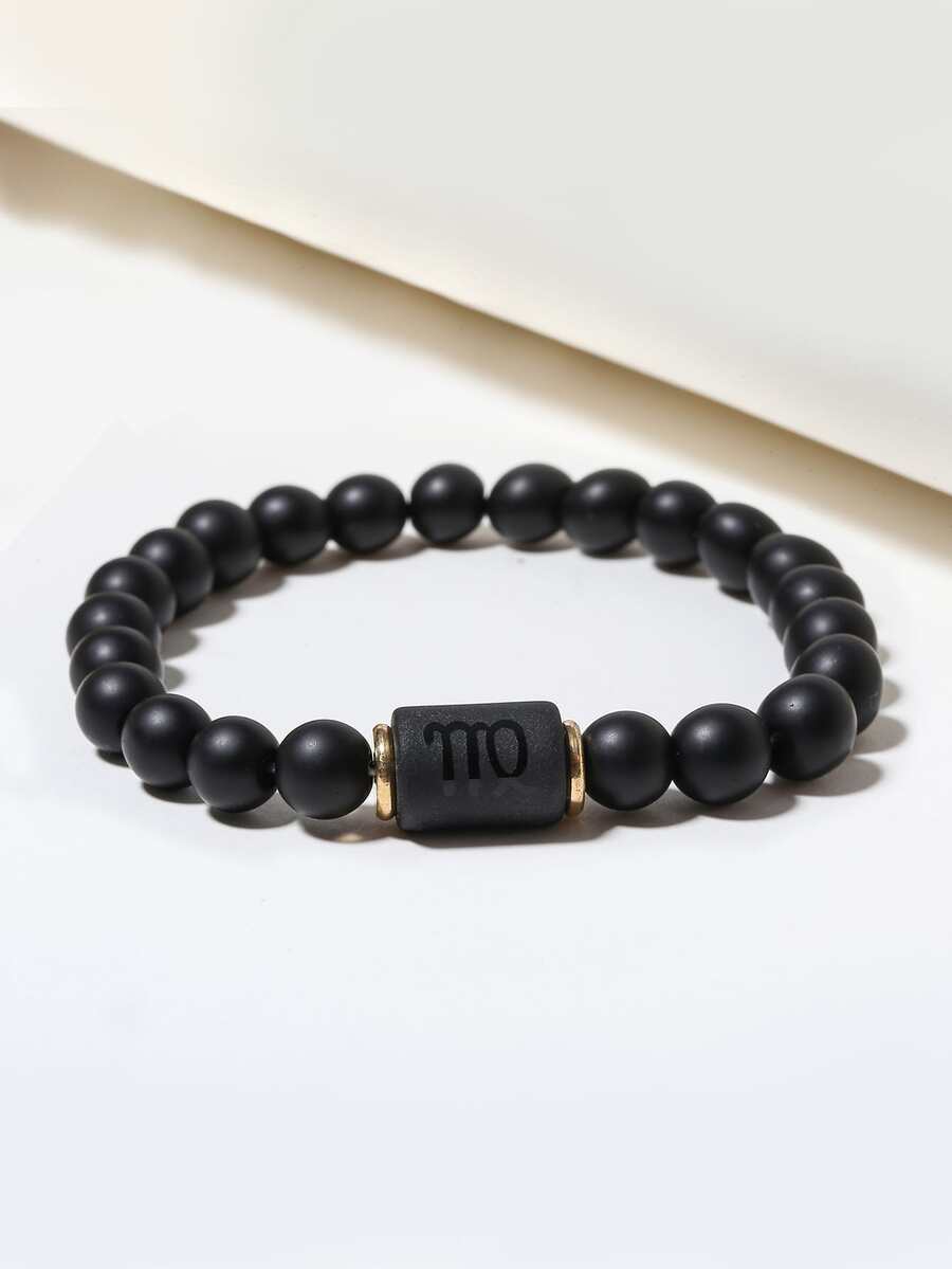 Men Constellation Symbol Detail Beaded Bracelet - Black - View 1