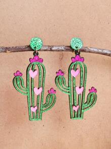 Vòng đeo tai trang trí hình trái tim & cây xương rồng - màu xanh lá - Xem 1