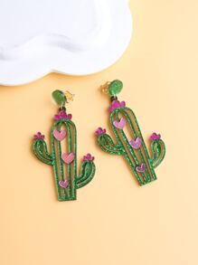 Vòng đeo tai trang trí hình trái tim & cây xương rồng - màu xanh lá - Xem 3