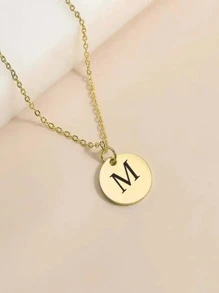 1入組字母細節圓形吊飾項鍊