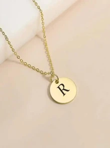 1入組字母細節圓形吊飾項鍊