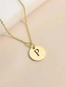 1入組字母細節圓形吊飾項鍊